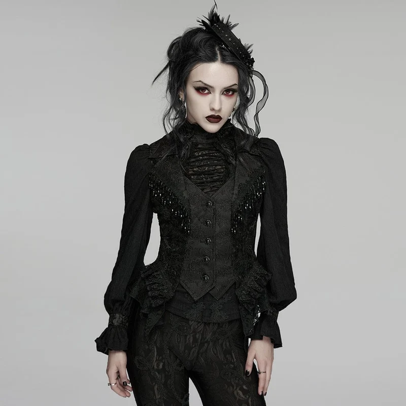 Gothic-Weste für Damen aus Jacquard-Spitze mit Perlenbesatz