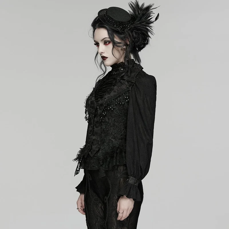 Gothic-Weste für Damen aus Jacquard-Spitze mit Perlenbesatz