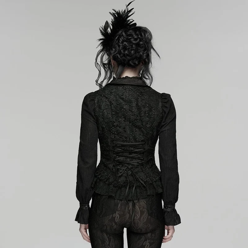 Gothic-Weste für Damen aus Jacquard-Spitze mit Perlenbesatz