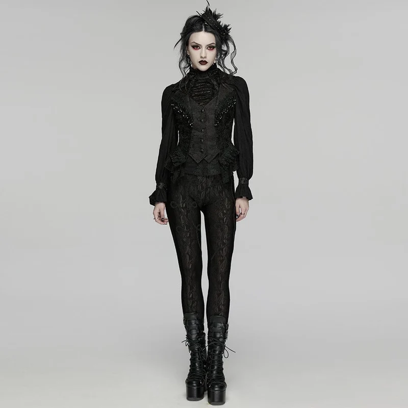 Gothic-Weste für Damen aus Jacquard-Spitze mit Perlenbesatz