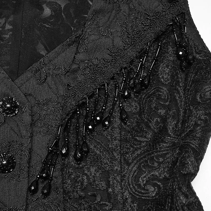Gothic-Weste für Damen aus Jacquard-Spitze mit Perlenbesatz