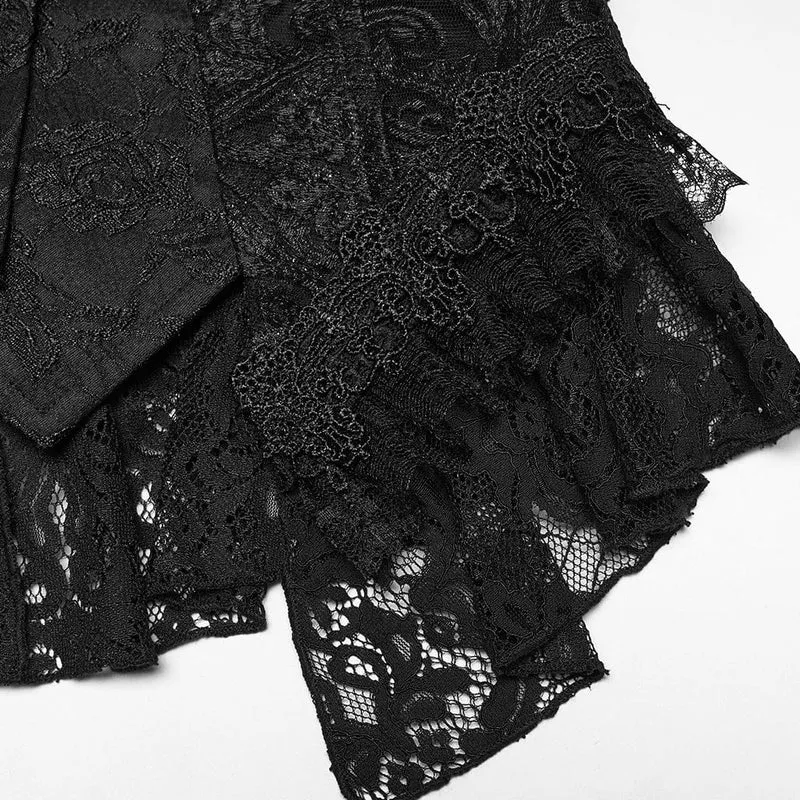 Gothic-Weste für Damen aus Jacquard-Spitze mit Perlenbesatz