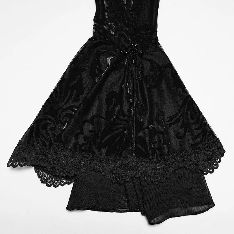 Gothic-Top für Damen mit Blumenmuster, Perlenbesatz und ausgestellten Ärmeln