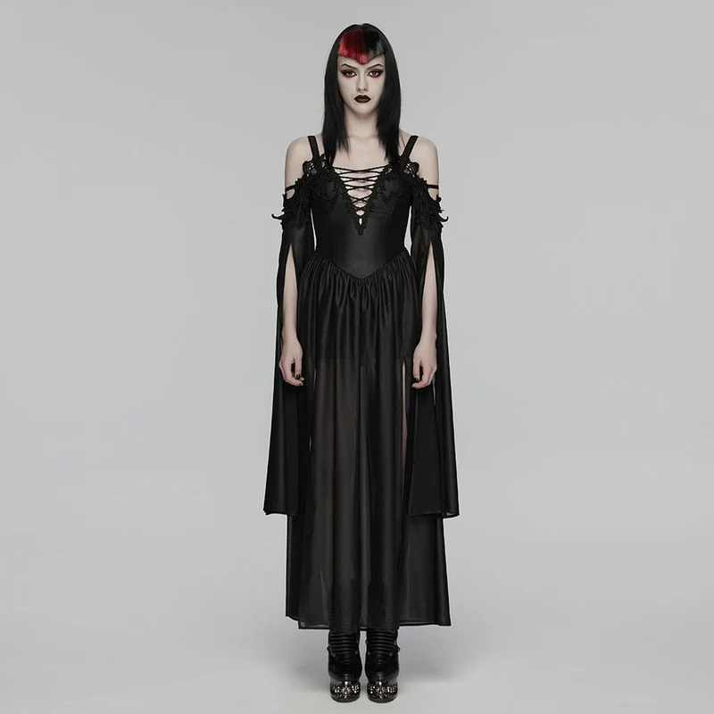 Gothic-Maxikleid mit tiefem Ausschnitt und schulterfreiem Design für Damen – Hochzeitskleid