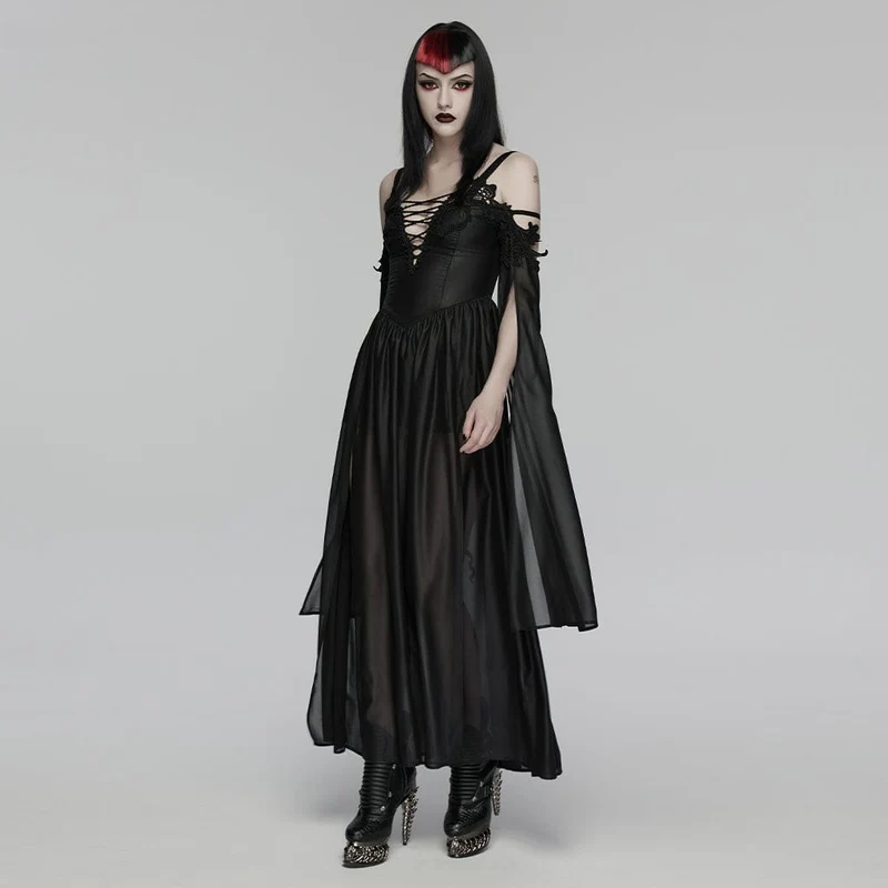 Gothic-Maxikleid mit tiefem Ausschnitt und schulterfreiem Design für Damen – Hochzeitskleid