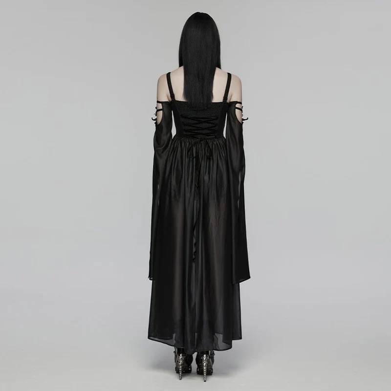 Gothic-Maxikleid mit tiefem Ausschnitt und schulterfreiem Design für Damen – Hochzeitskleid