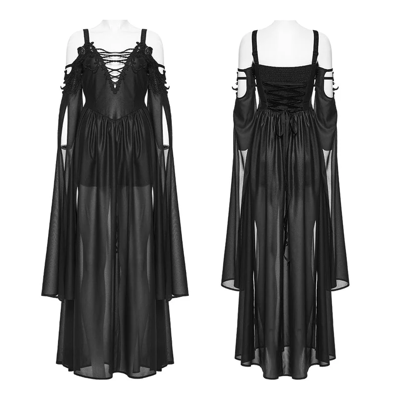 Gothic-Maxikleid mit tiefem Ausschnitt und schulterfreiem Design für Damen – Hochzeitskleid