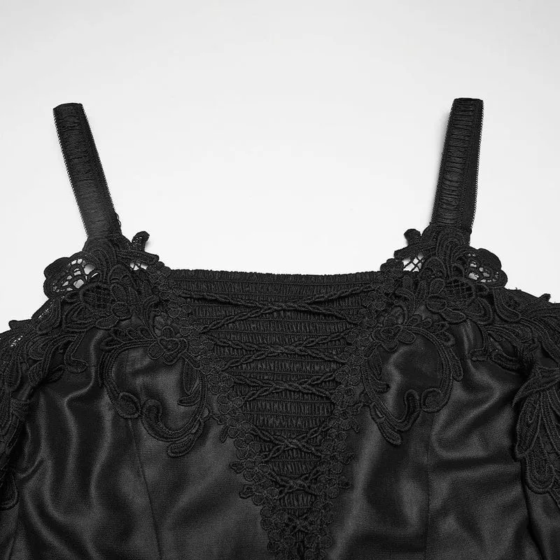 Gothic-Maxikleid mit tiefem Ausschnitt und schulterfreiem Design für Damen – Hochzeitskleid