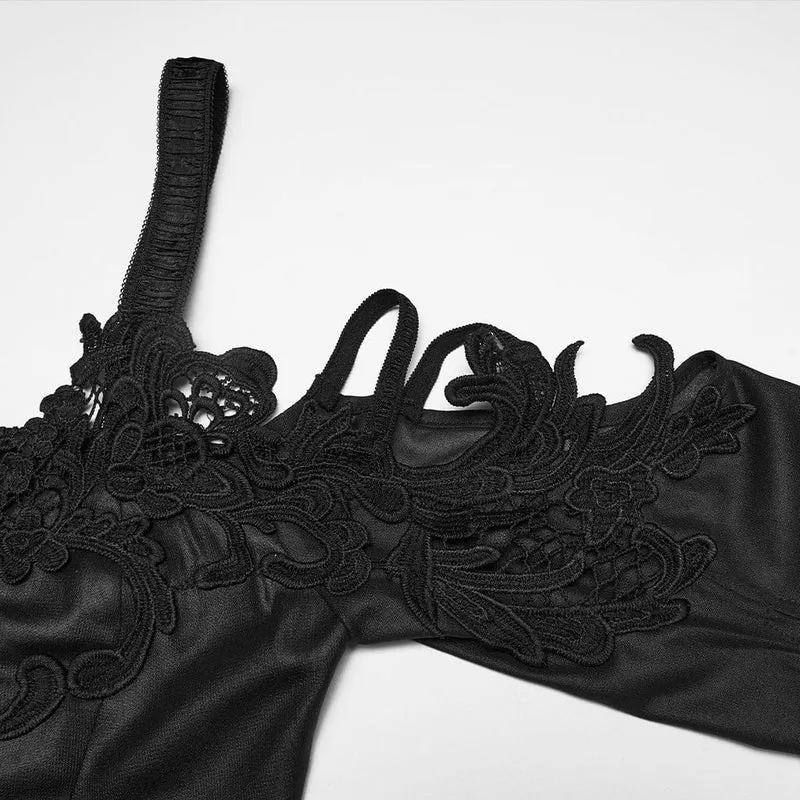 Gothic-Maxikleid mit tiefem Ausschnitt und schulterfreiem Design für Damen – Hochzeitskleid