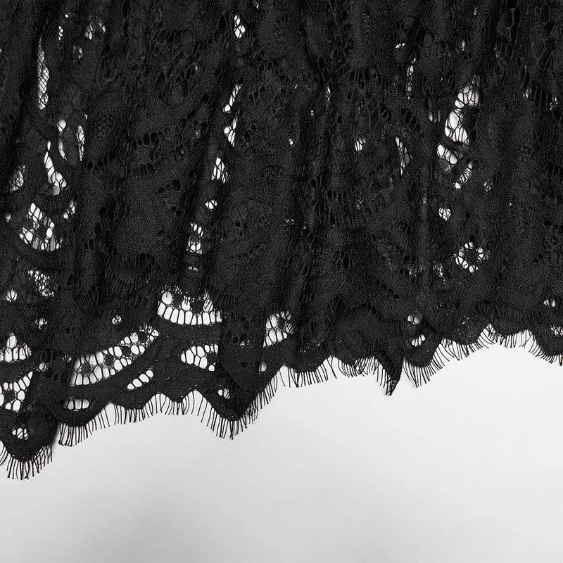 Gothic-Spitzenrock aus Samt für Damen mit Rüschen und Meerjungfrauenschnitt, schwarz-rot