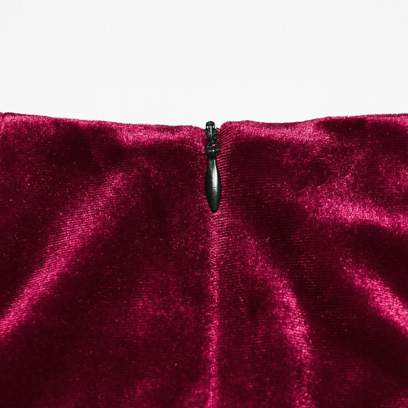Gothic-Spitzenrock aus Samt für Damen mit Rüschen und Meerjungfrauenschnitt, schwarz-rot