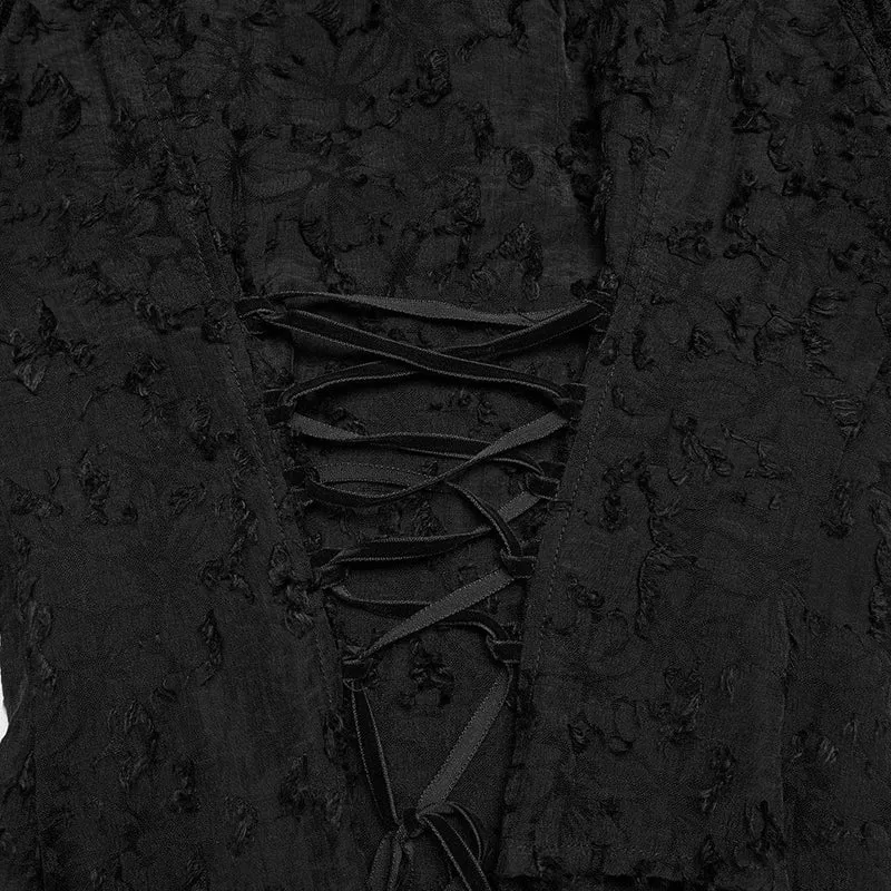 Gothic-Damenbluse mit Rüschen, Stehkragen und kurzen Ärmeln