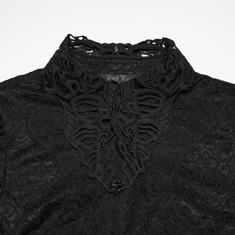 Gothic-Spitzenbluse für Damen mit Umlegekragen und Puffärmeln