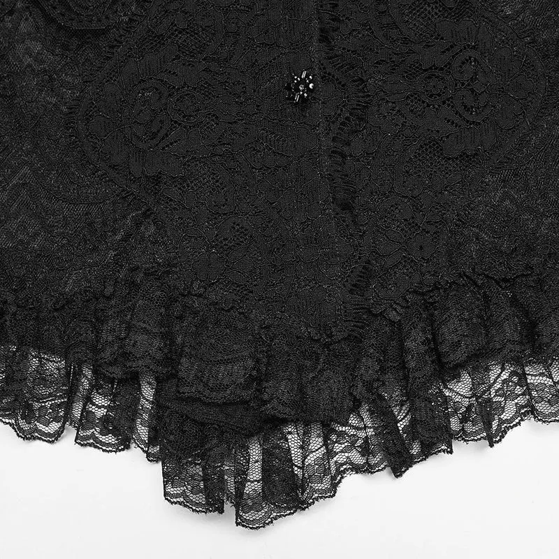 Gothic-Spitzenbluse für Damen mit Umlegekragen und Puffärmeln