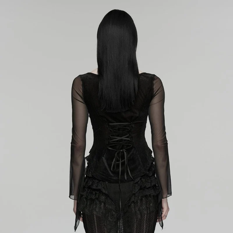 Gothic-besticktes, langärmeliges Oberteil für Damen mit Schnürung