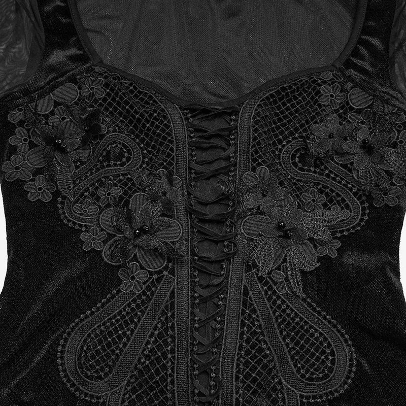 Gothic-besticktes, langärmeliges Oberteil für Damen mit Schnürung