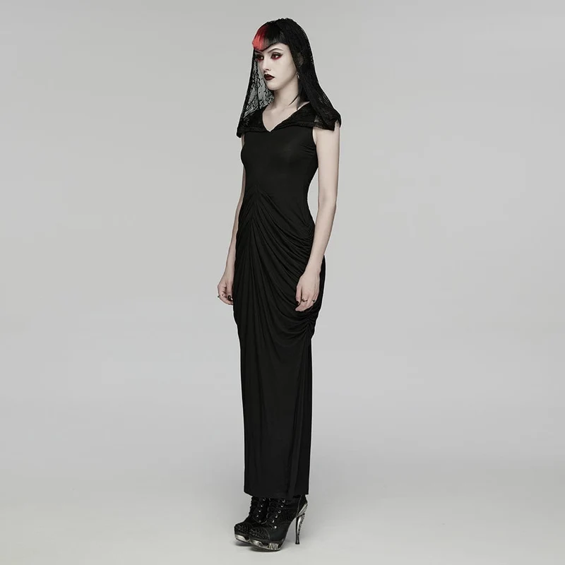 Gothic-Kleid mit Raffungen und Kapuze, Nonnenkleid für Damen, Hochzeitskleid