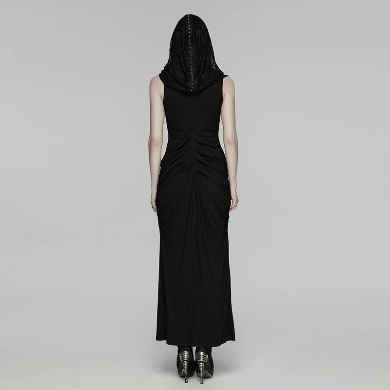 Gothic-Kleid mit Raffungen und Kapuze, Nonnenkleid für Damen, Hochzeitskleid