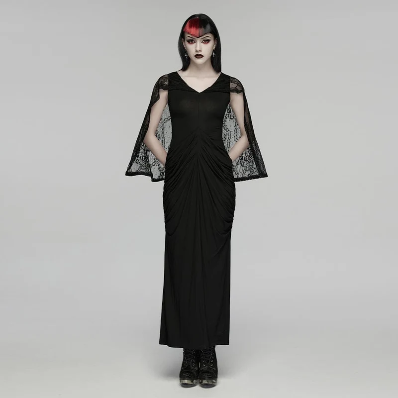 Gothic-Kleid mit Raffungen und Kapuze, Nonnenkleid für Damen, Hochzeitskleid