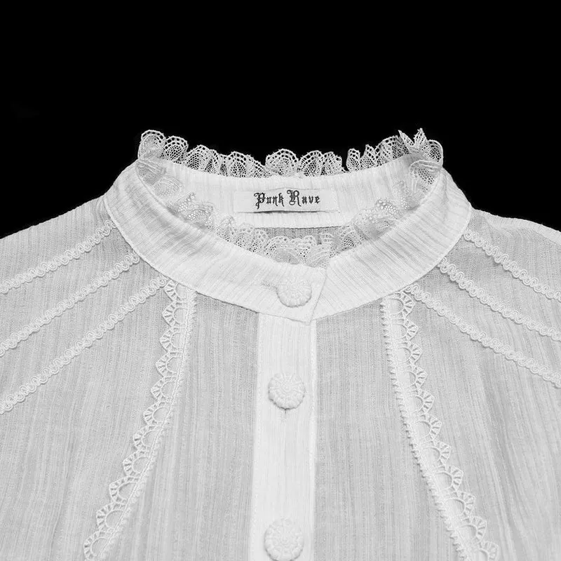 Weißes Gothic-Hemd für Damen mit Schnürung, Puffärmeln und kurzen Ärmeln