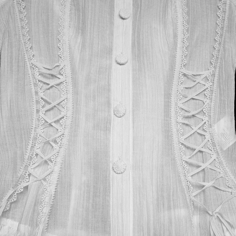 Weißes Gothic-Hemd für Damen mit Schnürung, Puffärmeln und kurzen Ärmeln