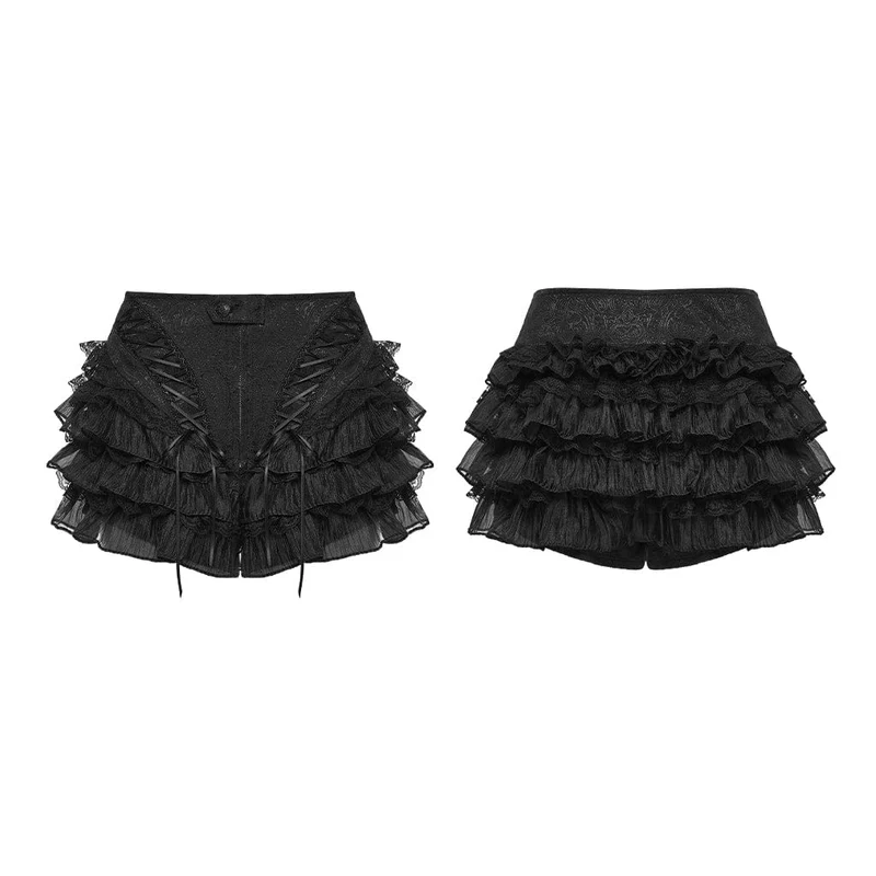 Gothic-Shorts für Damen, mehrlagig, gerüscht, gestuft