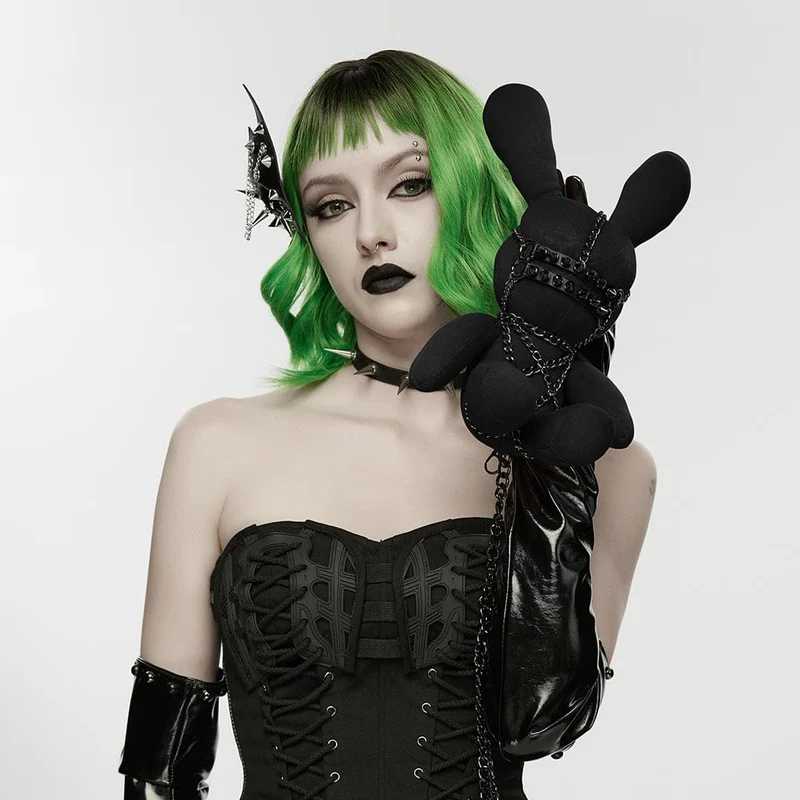 Punk-Puppe mit Nieten und Kettenmotiv für Damen, Schwarz