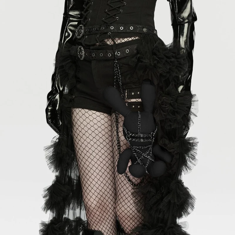 Punk-Puppe mit Nieten und Kettenmotiv für Damen, Schwarz
