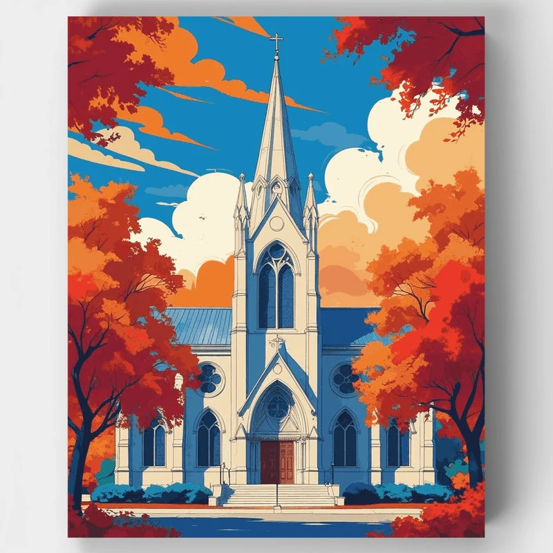 Christchurch Gothic Church in Autumn - Paint by Numbers Kit