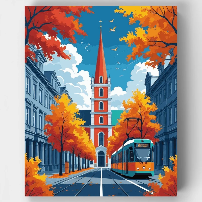Adelaide Autumn Tram & Church - Paint by Numbers Kit