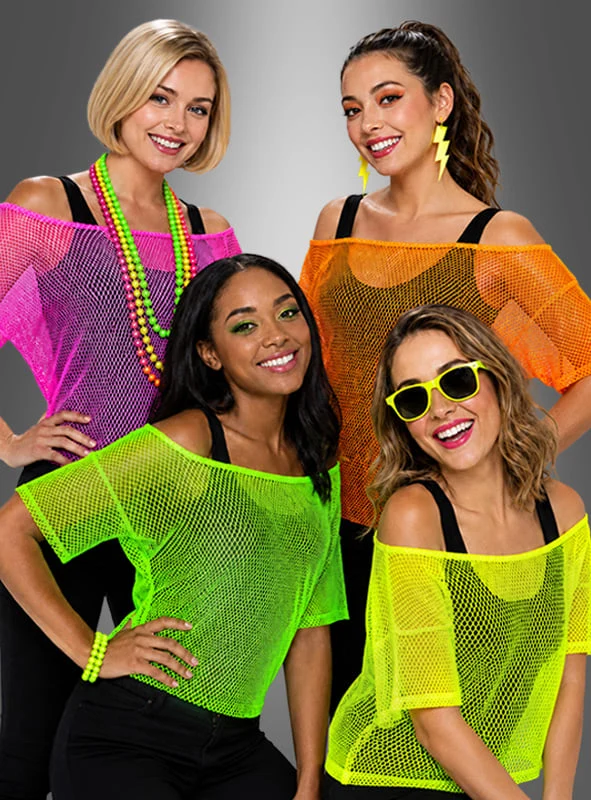Waschbare Netzshirts Neonfarben der 80er Jahre