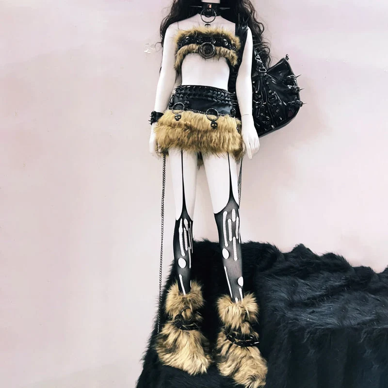 Fluffy o ring skull applique backless tube top