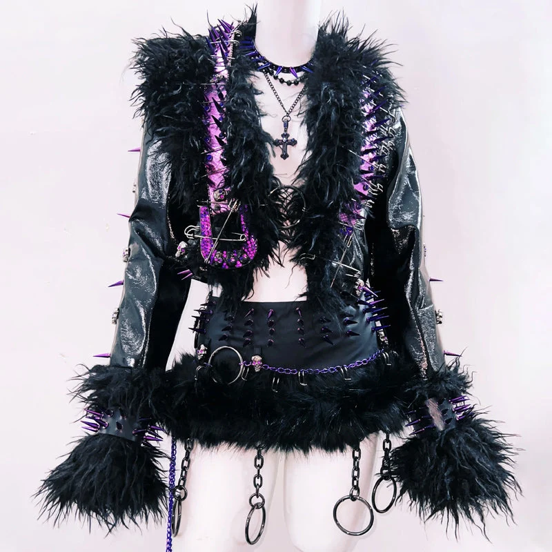 Rhinestone o ring fluffy long sleeve top