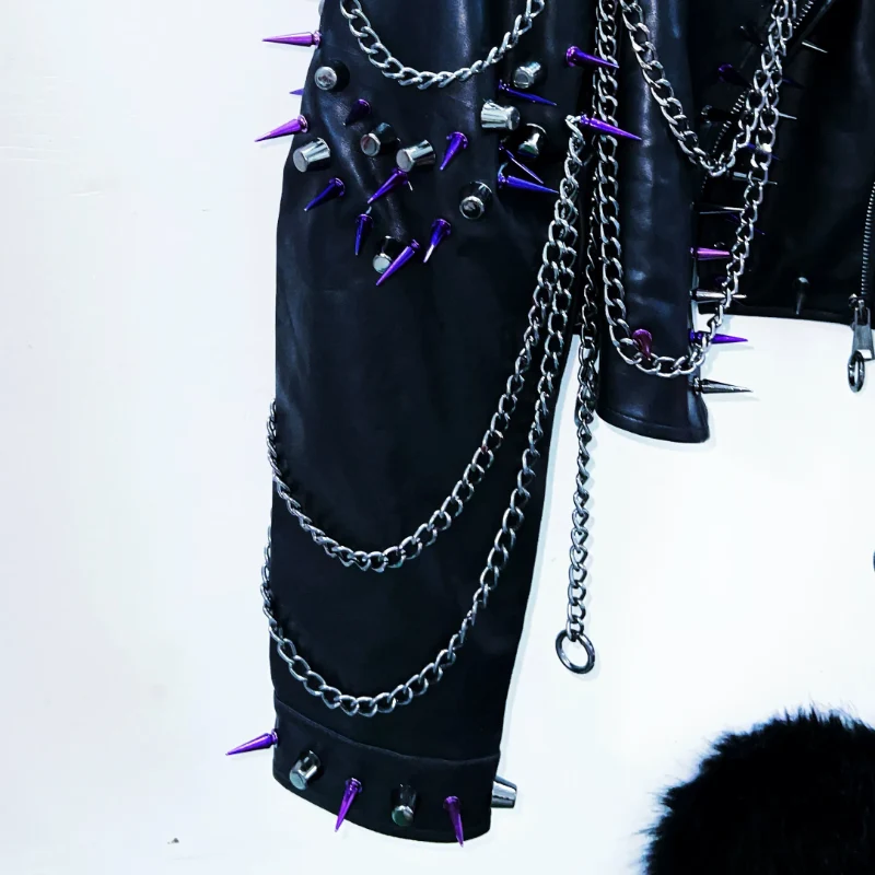 Metallic o ring chain zip-up long sleeve top