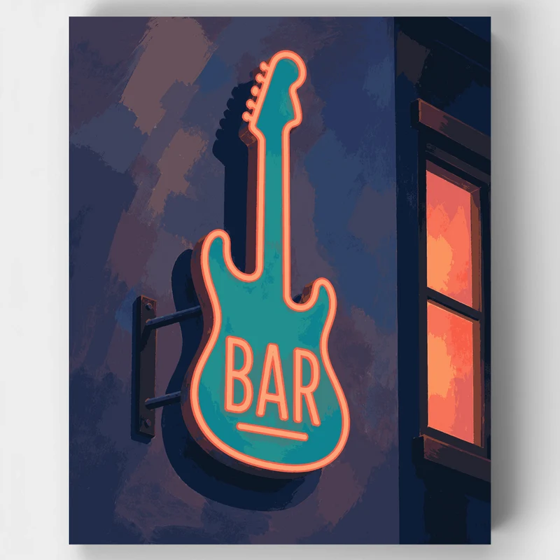 Neon Guitar Bar Sign - Paint by Numbers Kit