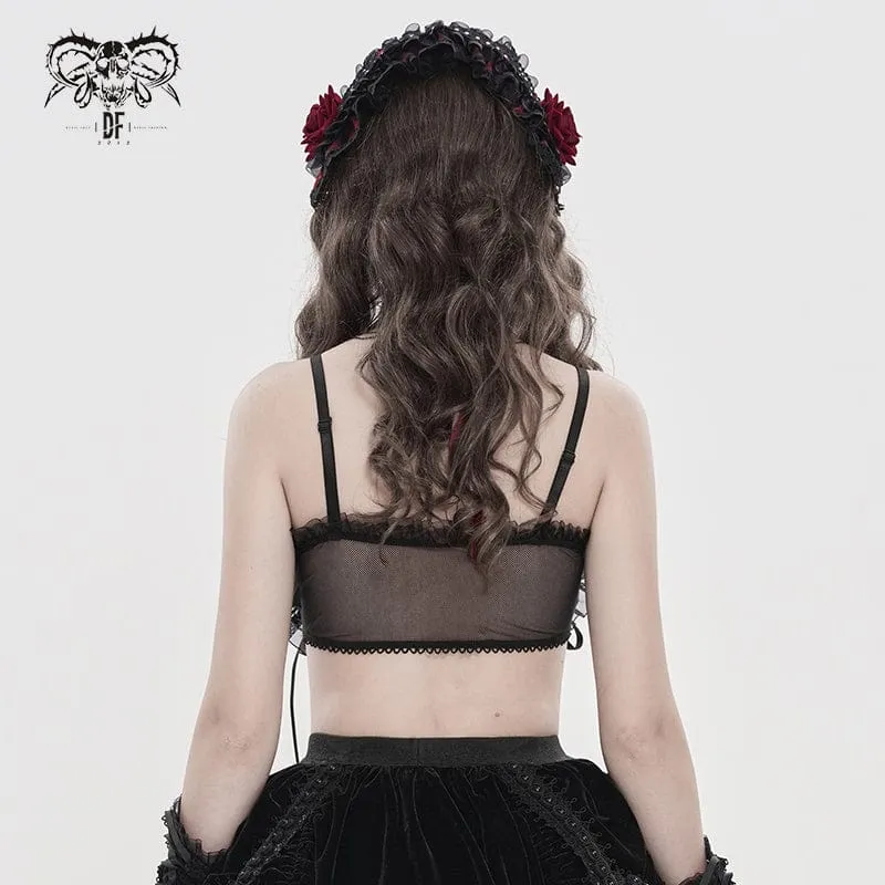 Schwarzes, gotisches Spitzenbustier mit Rüschen und Raffungen für Damen