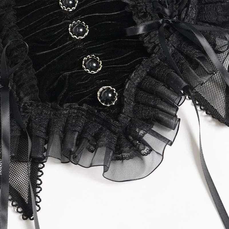 Schwarzes, gotisches Spitzenbustier mit Rüschen und Raffungen für Damen