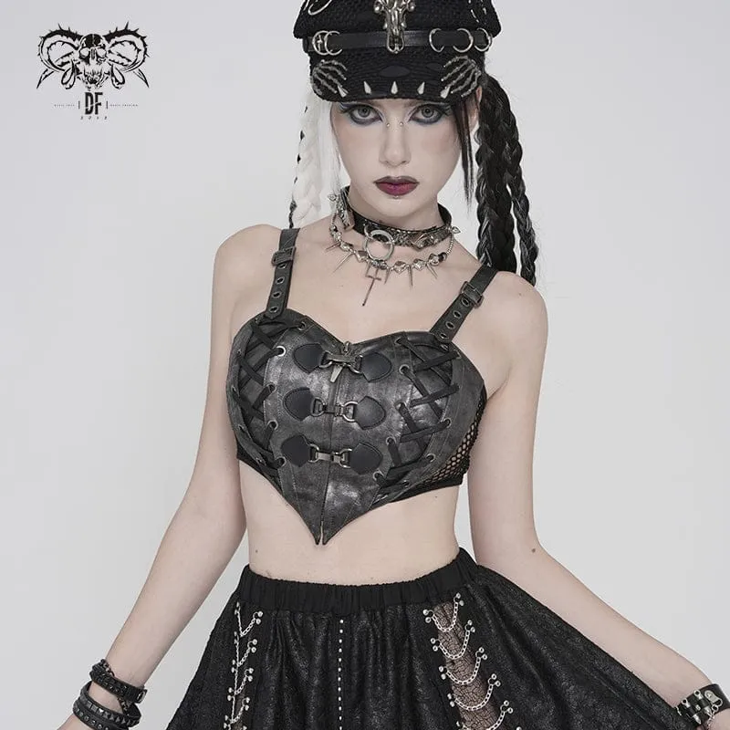Punk-Bustier mit Herzmotiv, Schnalle und Reißverschluss für Damen