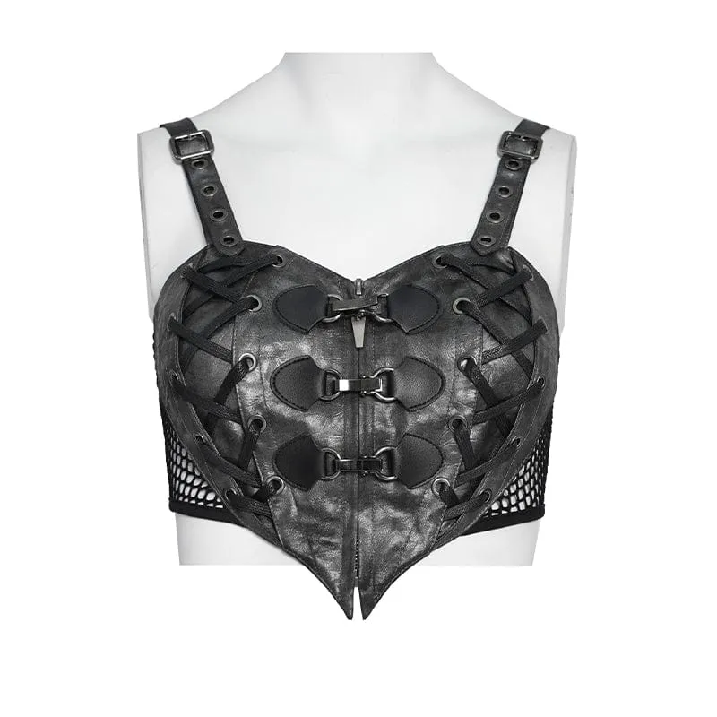 Punk-Bustier mit Herzmotiv, Schnalle und Reißverschluss für Damen