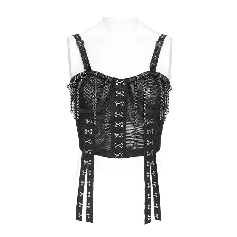 Punk-Bustier für Damen mit Schnürung, Trägern und Ketten