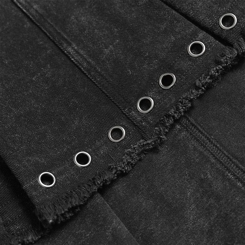 Punk-Rock für Damen mit gekreuzten Ösen, asymmetrischem Saum und Falten