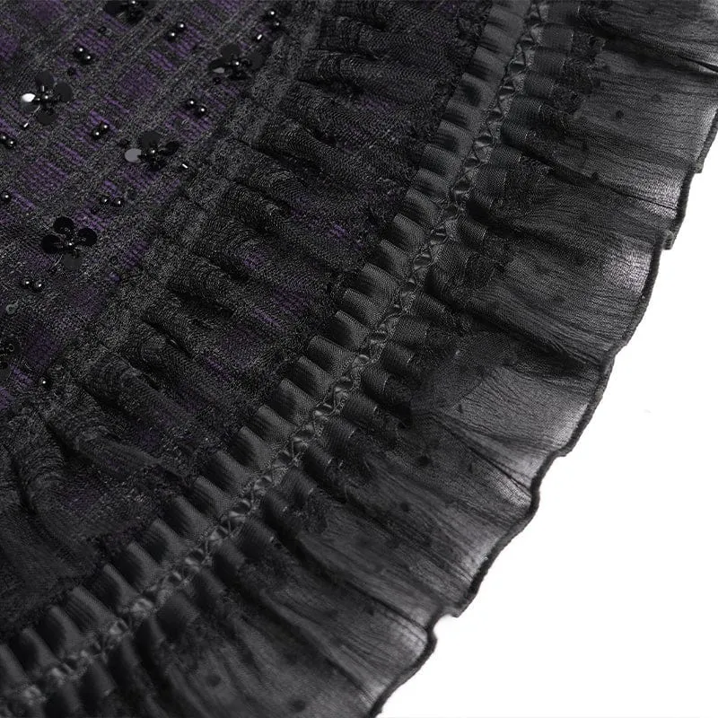 Gothic-Lagenrock mit Schnürung und Karomuster für Damen, schwarz-lila