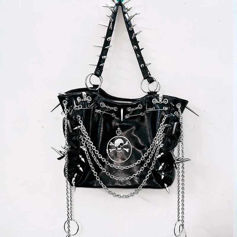 Rhinestone metal chain PU leather handbag