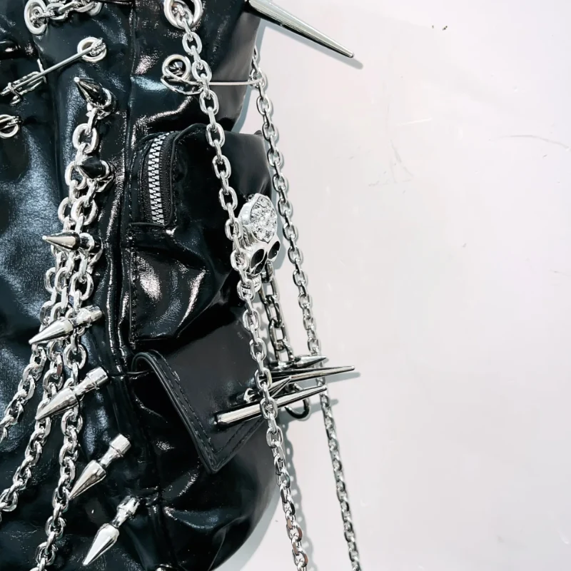 Rhinestone metal chain PU leather handbag