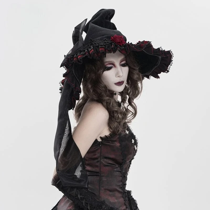 Gothic-Hexenhut für Damen mit Rosenschleife