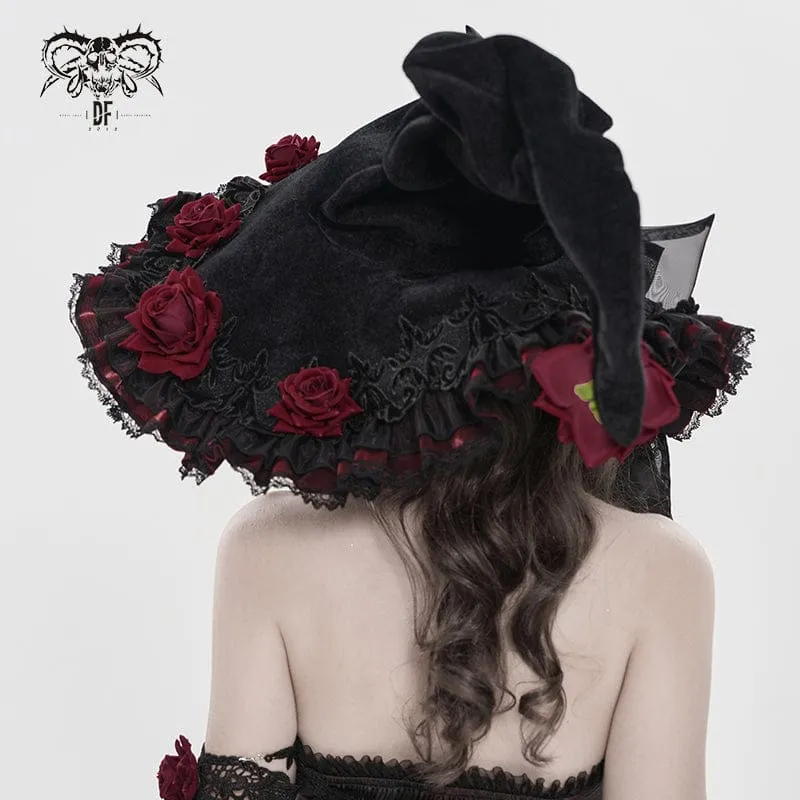 Gothic-Hexenhut für Damen mit Rosenschleife