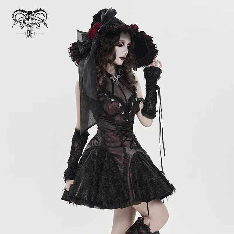 Gothic-Hexenhut für Damen mit Rosenschleife
