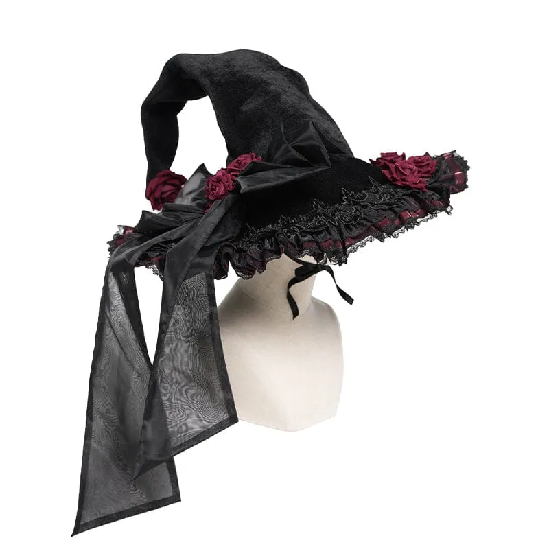 Gothic-Hexenhut für Damen mit Rosenschleife