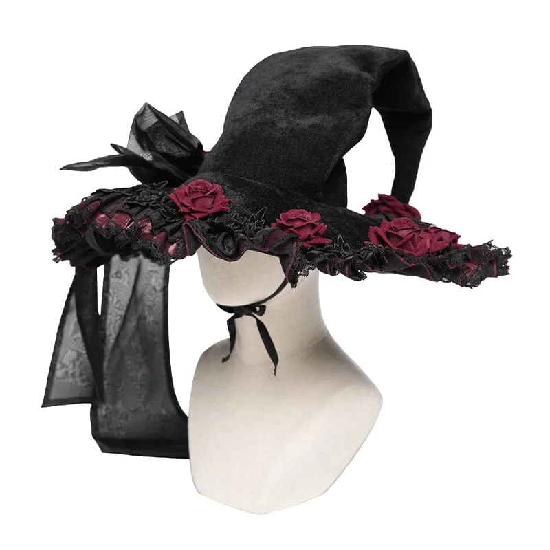 Gothic-Hexenhut für Damen mit Rosenschleife