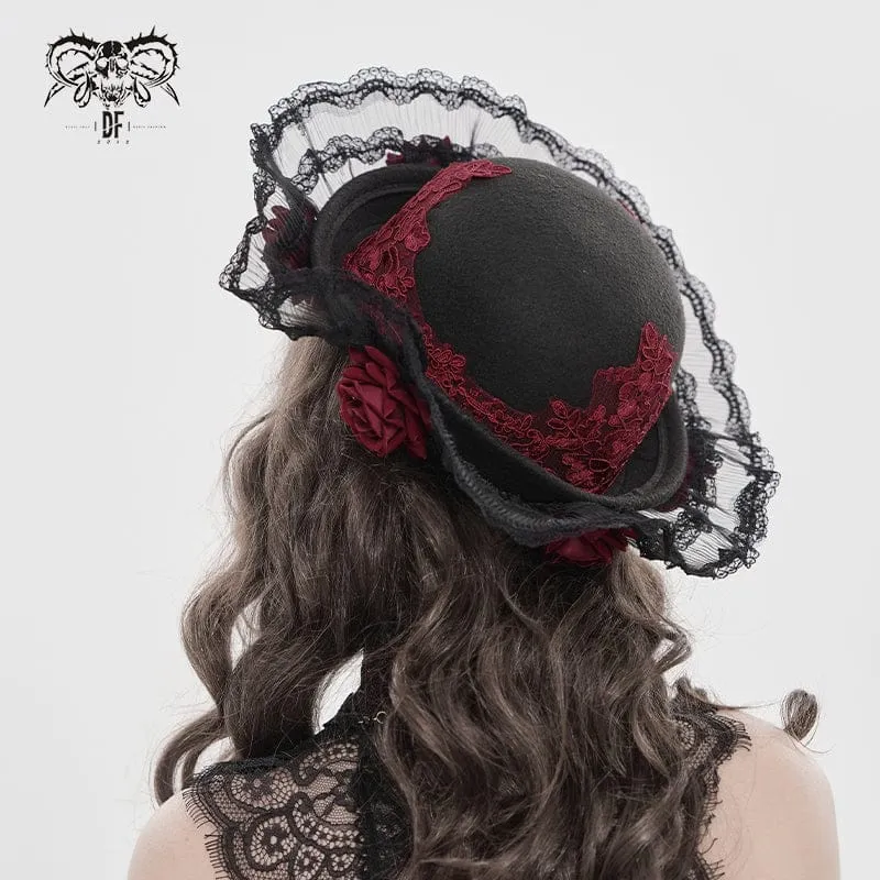 Gothic-Hut mit Rosenmuster und Spitze für Damen